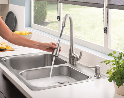 Moen Kelsa 33-in x 22-in Stainless Steel Double Equal Bowl Drop-In or Undermount 2-Hole Residential Kitchen Sink All-in-One Kit