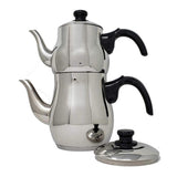 10-Cup Turkish Samovar Style Stainless Steel Double Handle Teapot Tea Maker Kettle 1.1 L and 2.5 L