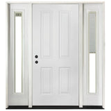 64 in. x 80 in. 4-Panel Primed White Right-Hand Steel Prehung Front Door with 12 in. Mini Blind Sidelites 4 in. Wall - Super Arbor