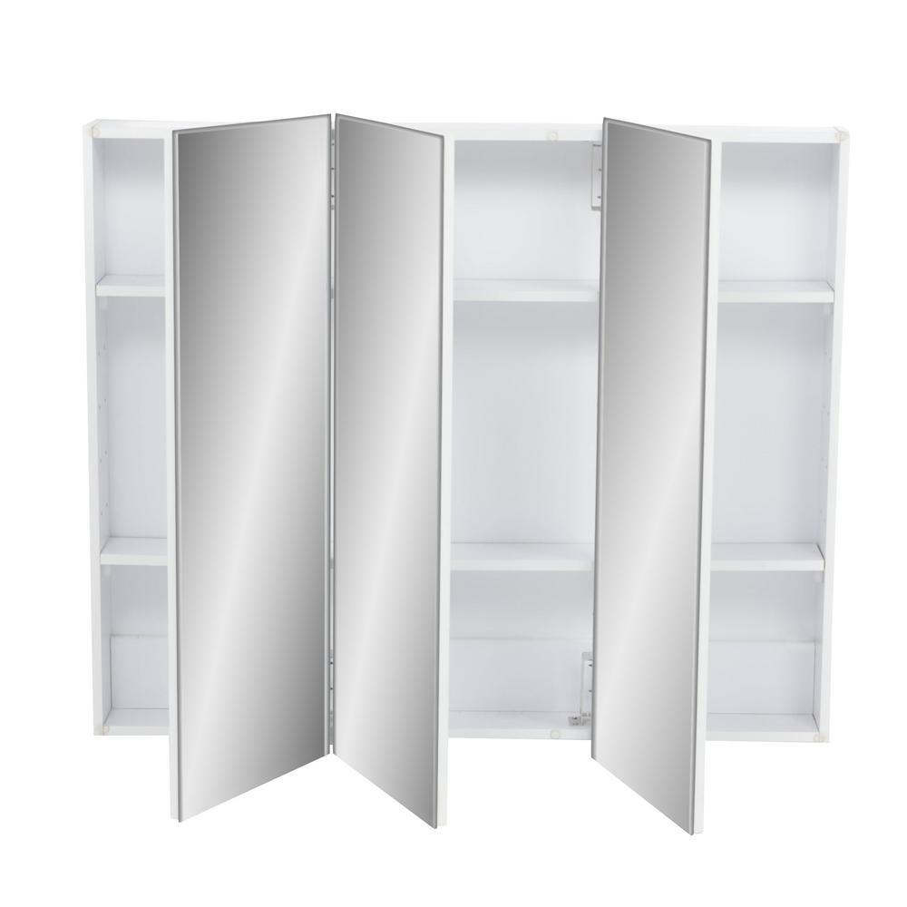 36-3/8 in. W x 30-3/16 in. H Frameless Surface-Mount Tri-View Bathroom Medicine Cabinet - Super Arbor