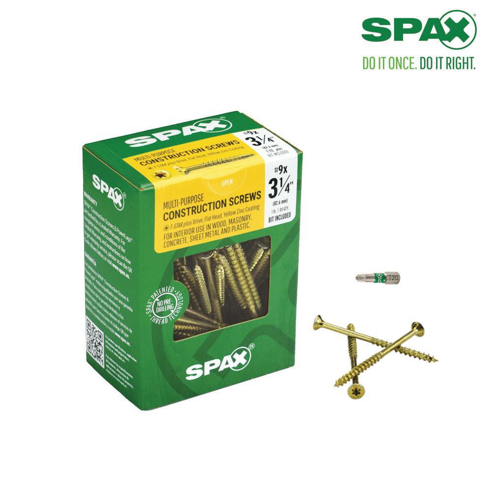 #9 x 3-1/4 in. T-Star Plus Drive Flat-Head Partial Thread Yellow Zinc Coated Multi-Material Screw (89-Box)
