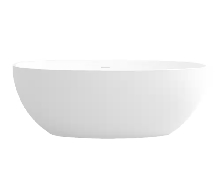 65 in. Stone Resin Flatbottom Solid Surface Freestanding Not Whirlpool Soaking Bathtub in White with Drain