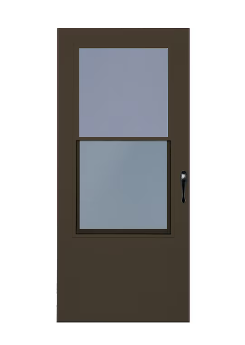 LARSON Bismarck 36-in x 81-in Brown Mid-view Fixed Screen Wood Core Storm Door with Black Handle