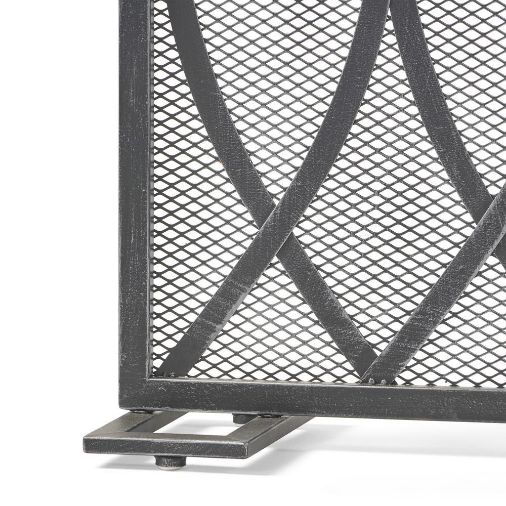 Buncombe Modern Black and Brushed Silver Single Panel Iron Fire Screen - Super Arbor