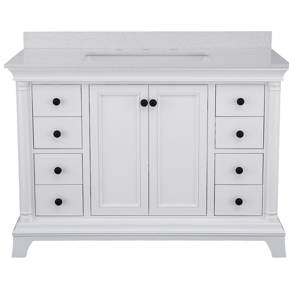 Strousse 37 in. W x 22 in. D Vanity in Distressed Blue Fog with Engineered Stone Top in Ice Diamond with White Sink - Super Arbor