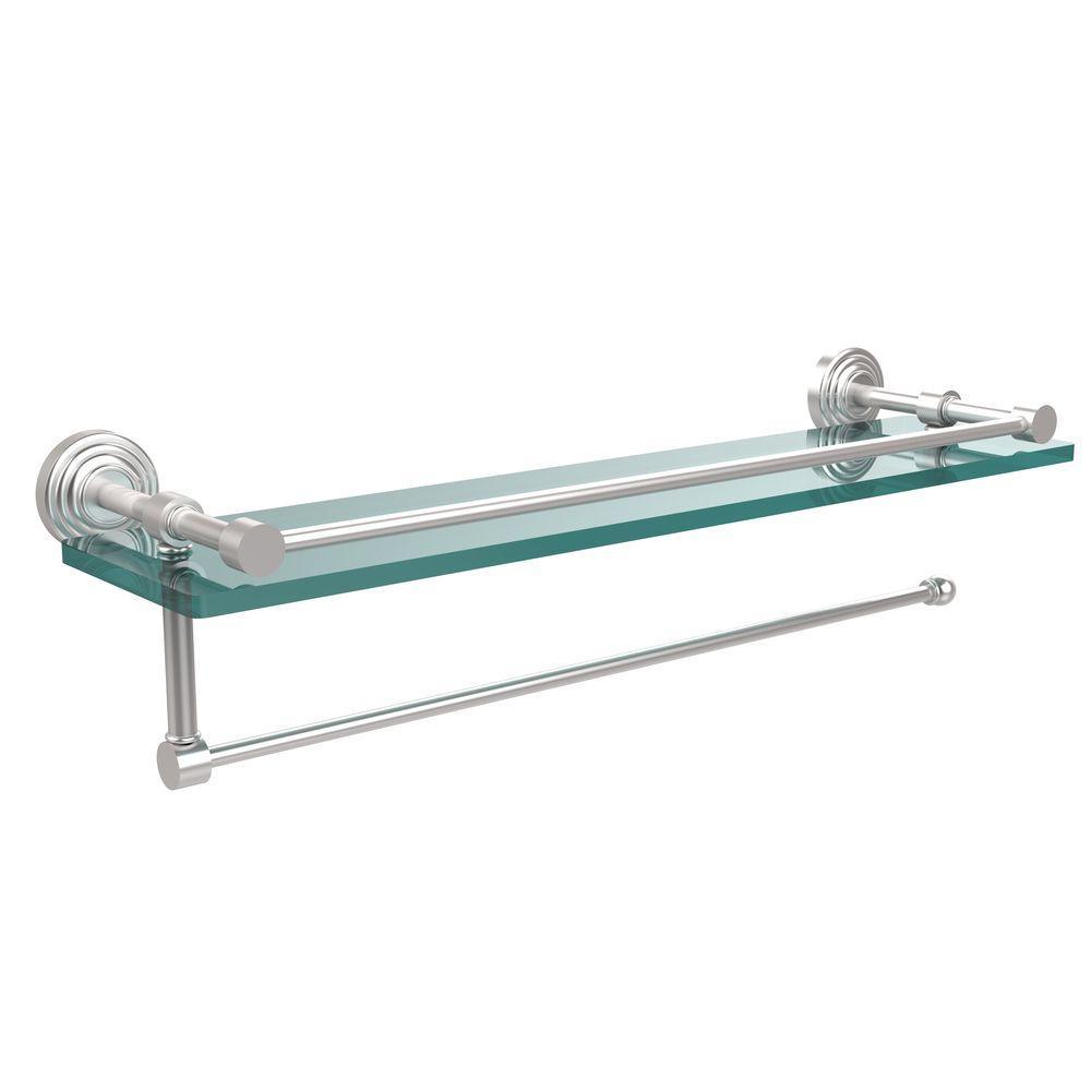 Waverly Place 22 in. L x 5 in. H x 5 in. W Paper Towel Holder with Gallery Clear Glass Shelf in Polished Nickel - Super Arbor