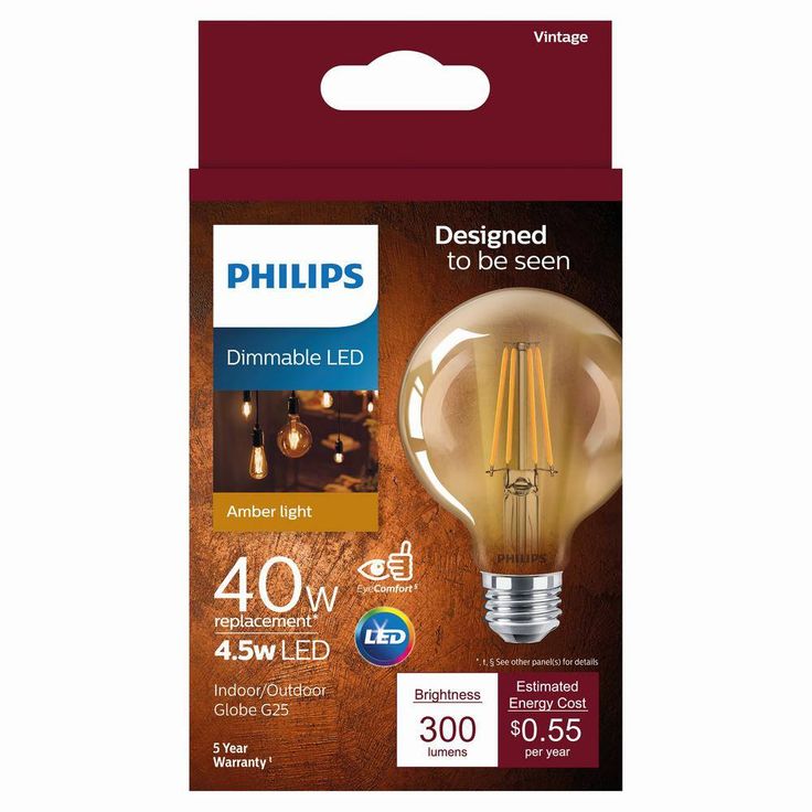 Philips 40-Watt Equivalent G25 Dimmable Vintage Glass Edison LED Globe Light Bulb Amber Warm White (2000K) (1-Bulb)