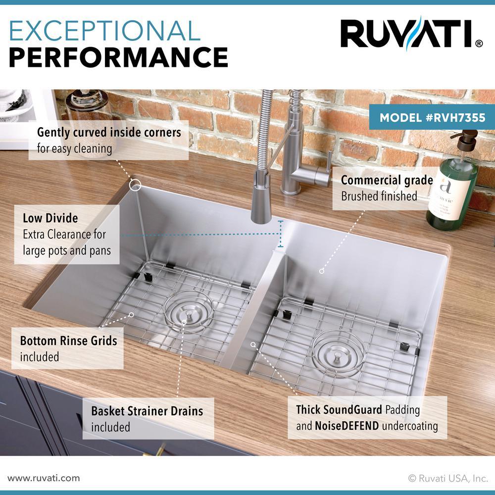 Undermount Stainless Steel 30 in. 50/50 Low Divide Double Bowl 16-Gauge Kitchen Sink - Super Arbor