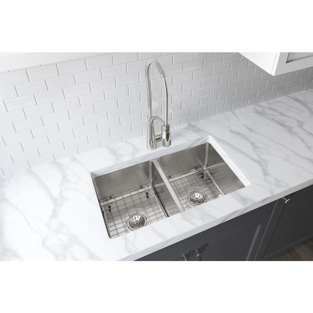 Avenue Drop-in/Undermount Stainless Steel 33 in. 50/50 Double Bowl Kitchen Sink with Bottom Grid - Super Arbor