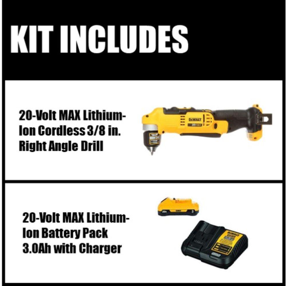 20-Volt MAX Lithium-Ion Cordless 3/8 in. Right Angle Drill (Tool-Only) with 20-Volt MAX 3.0Ah Battery and Charger - Super Arbor