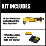 20-Volt MAX Lithium-Ion Cordless 3/8 in. Right Angle Drill (Tool-Only) with 20-Volt MAX 3.0Ah Battery and Charger - Super Arbor