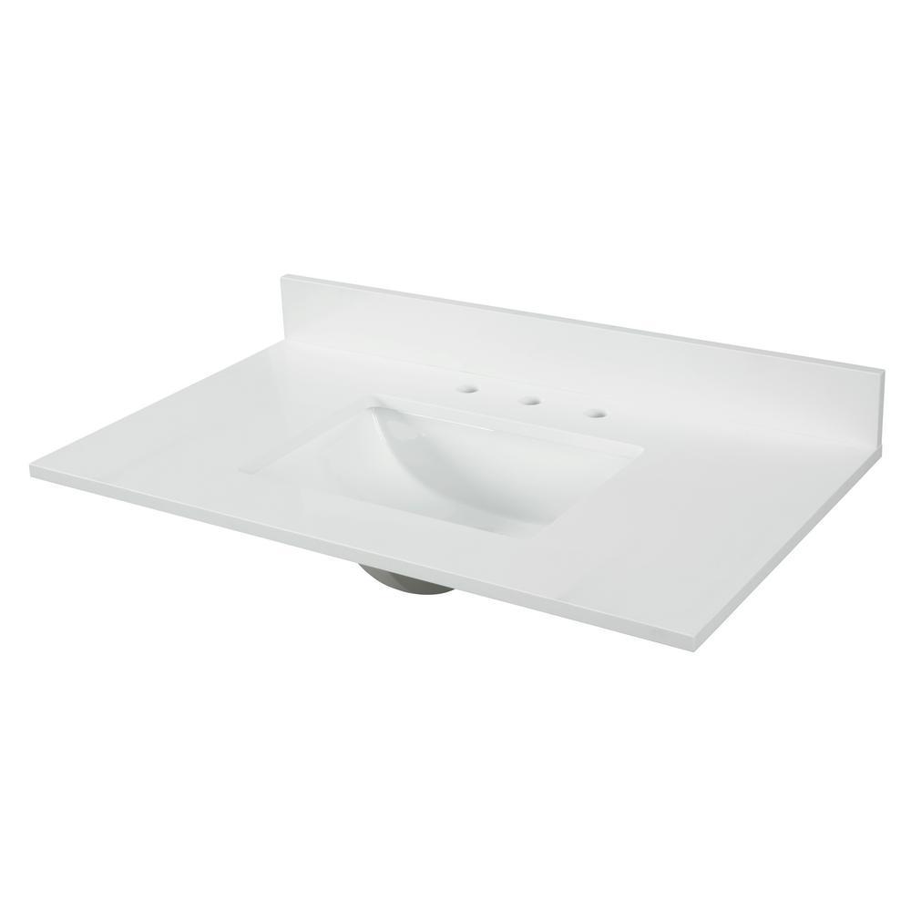43 in. W x 22 in. D x 0.75 in. H Quartz Vanity Top in Snow White with White Basin - Super Arbor