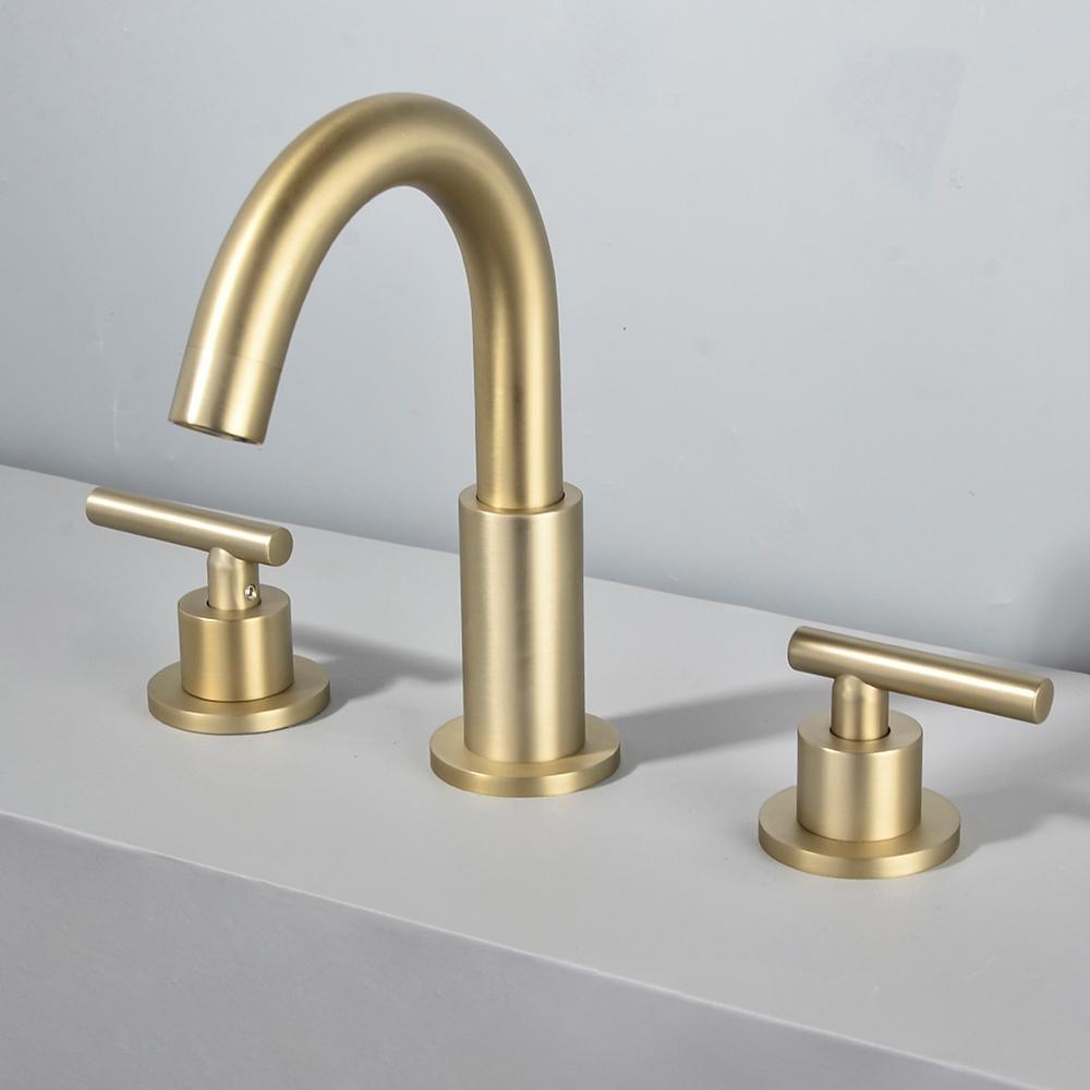 8 in. Widespread 2-Handle Mid-Arc Bathroom Faucet with Valve and cUPC Water Supply Lines in Brushed Gold - Super Arbor