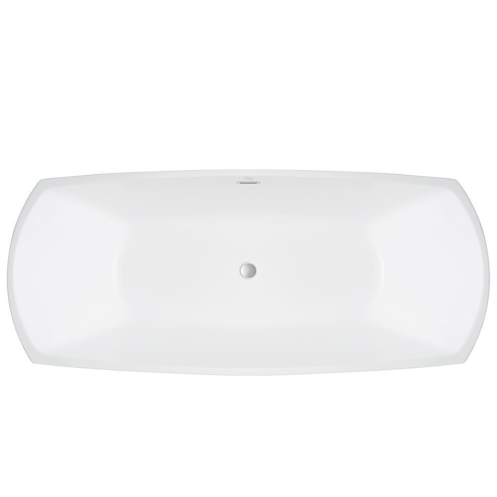 69 in. Acrylic Center Drain Rectangular Double Ended Flatbottom Freestanding Bathtub in White - Super Arbor