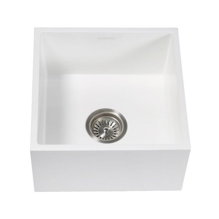 Undermount Solid Surface White Stone Square 15 in. Single Basin Bar/Prep Sink in Matte White