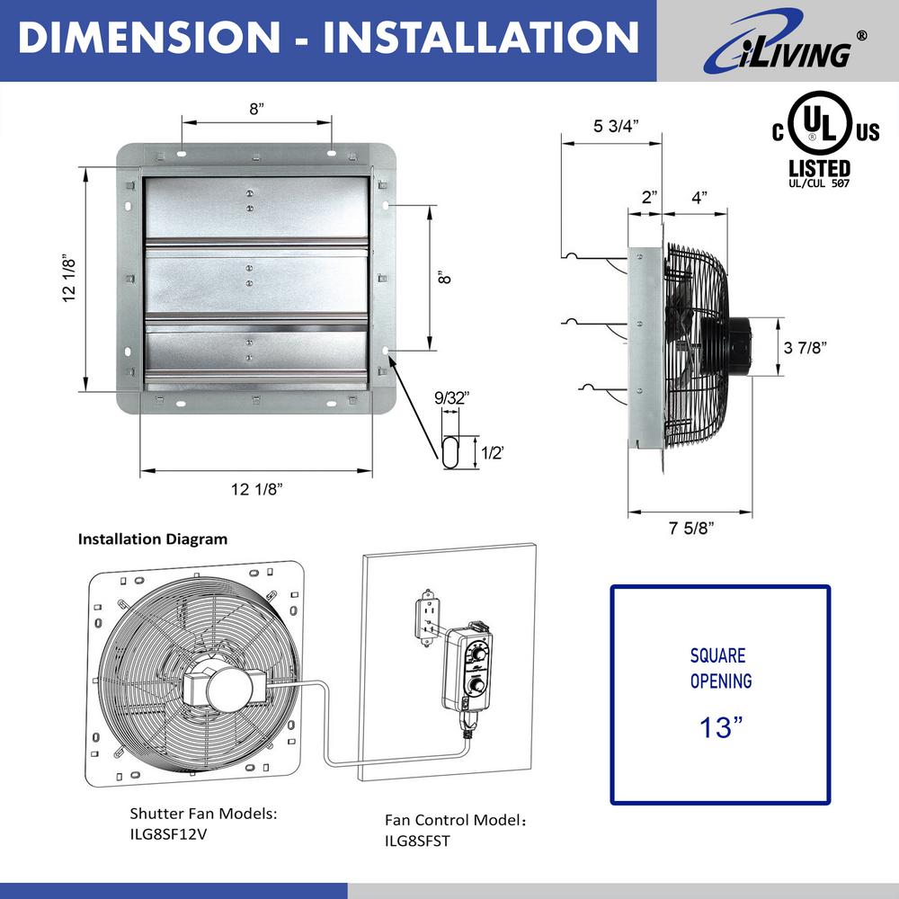 12 in. Shutter Exhaust Fan with Thermospeed Controller, 65-Watt, 960 CFM - Super Arbor