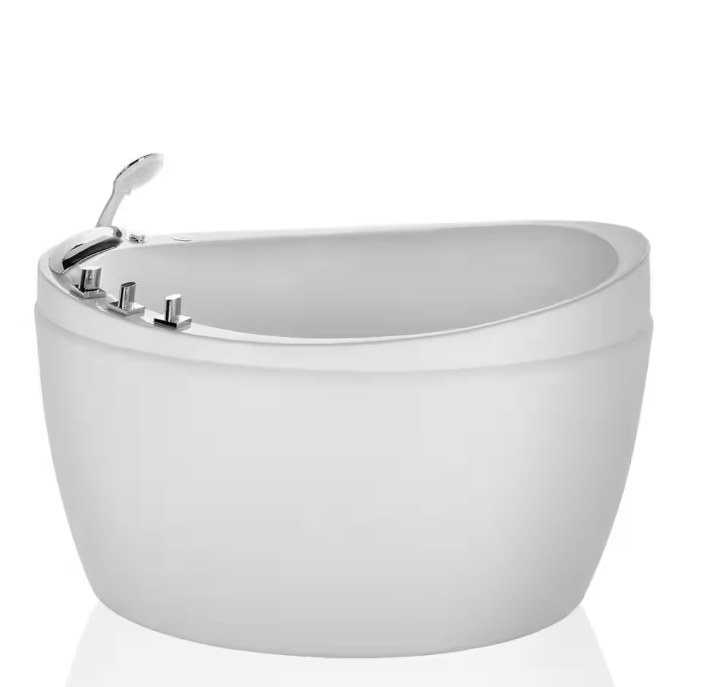 48 in. Acrylic Japanese Style Flatbottom Deep Soaking Freestanding Air Bath Bathtub in White with Seat and Hand Shower