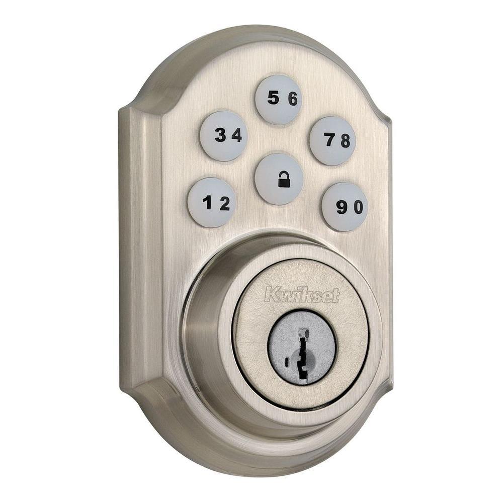 SmartCode 909 Satin Nickel Single Cylinder Electronic Deadbolt Featuring SmartKey Security and Tustin Passage Lever - Super Arbor
