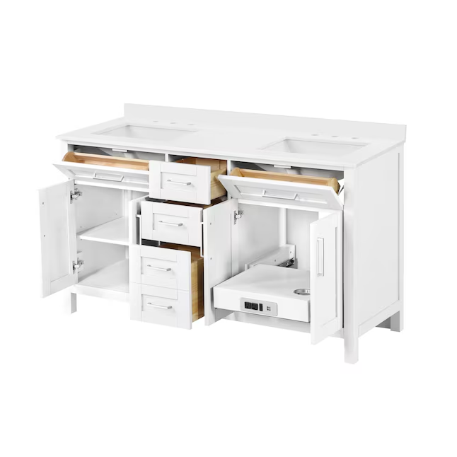 OVE Decors Tahoe Lux 60-in Pure White Undermount Double Sink Bathroom Vanity with White Engineered Stone Top