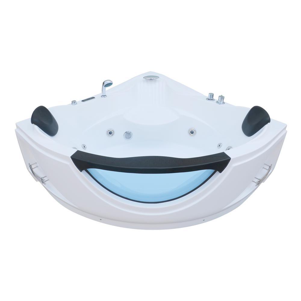 59 in. Left Drain Corner Alcove Whirlpool Bathtub in White - Super Arbor