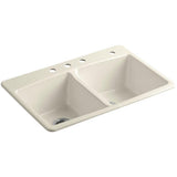 Brookfield Drop-In Cast Iron 33 in. 4-Hole Double Bowl Kitchen Sink in White - Super Arbor