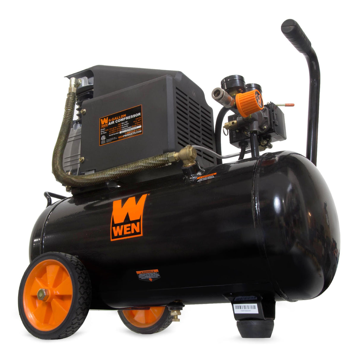 WEN 6 Gal. Oil-Lubricated Portable Horizontal Air Compressor, 125 PSI, Model 2287