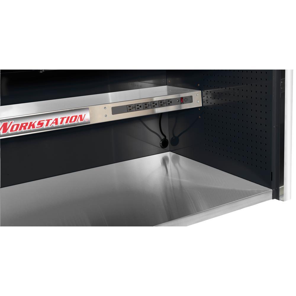 72 in. Power Workstation Professional Hutch with Stainless Steel Shelf and Work Surface in Black - Super Arbor