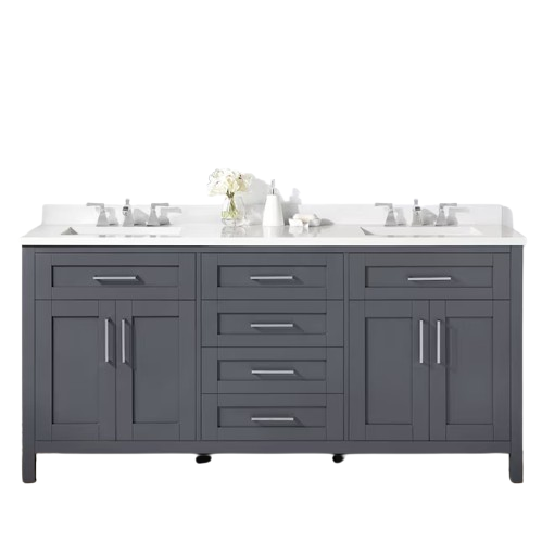 OVE Decors Tahoe 72-in Dark Charcoal Undermount Double Sink Bathroom Vanity with White Engineered Stone Top