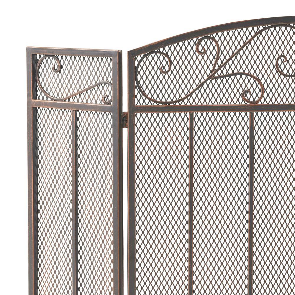 Cheswold Contemporary Black and Copper Three Panel Iron Fire Screen - Super Arbor