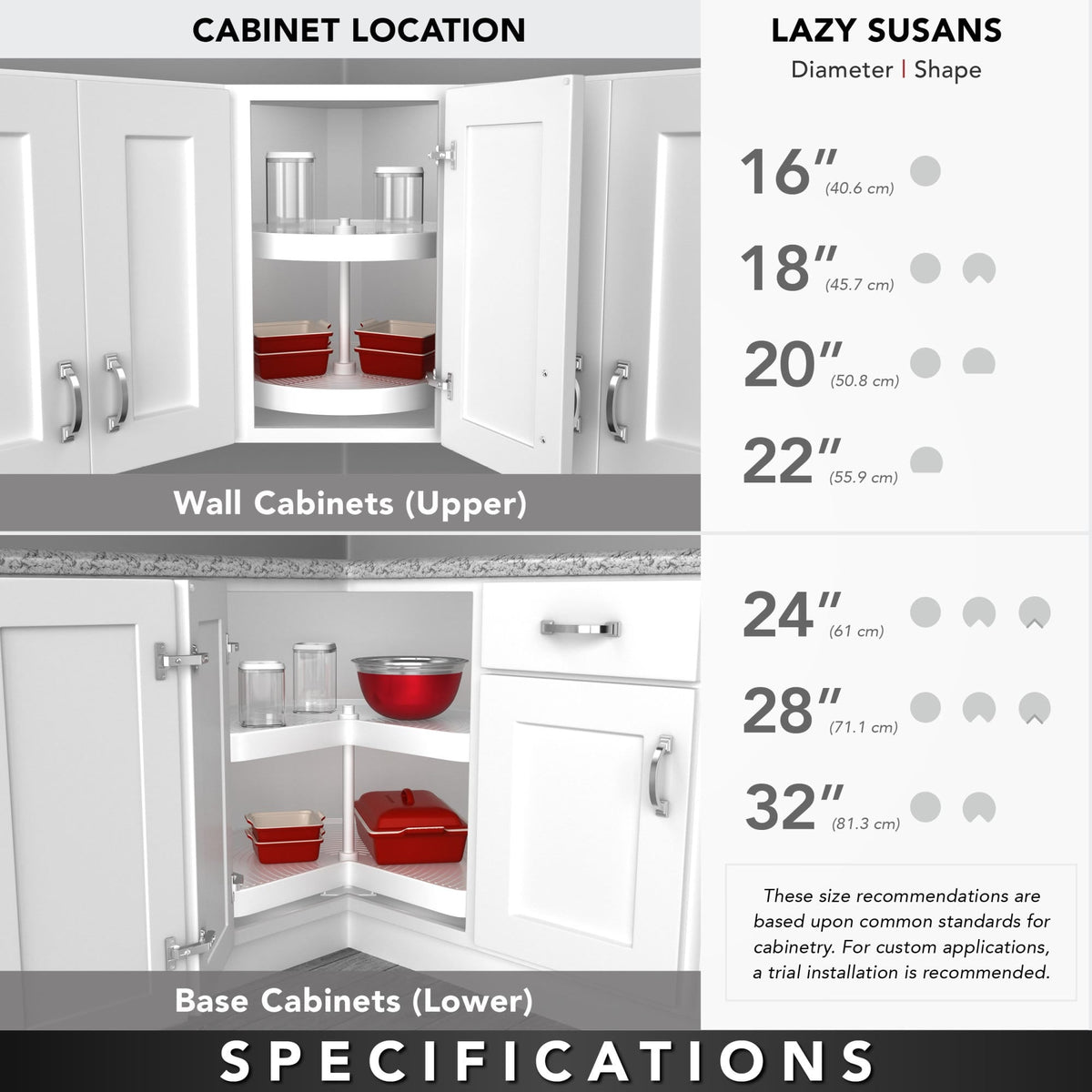 Rev-A-Shelf 28 in White Polymer Kidney Lazy Susan, Bottom-Mount Single Shelf