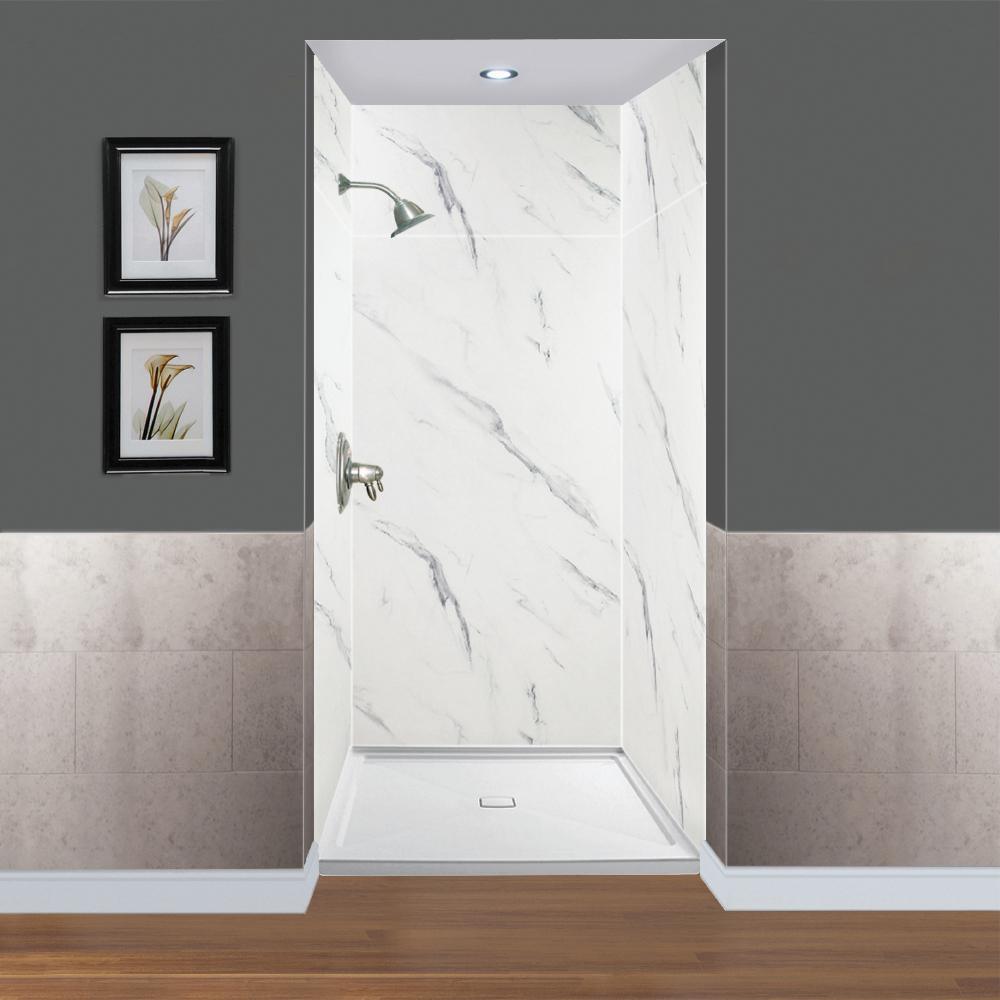 Expressions 48 in. x 48 in. x 96 in. 4-Piece Easy Up Adhesive Alcove Shower Wall Surround in Bianca - Super Arbor