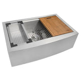 Apron-Front Stainless Steel 33 in. 16-Gauge Workstation Single Bowl Farmhouse Kitchen Sink - Super Arbor