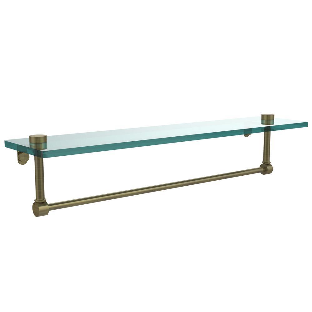 22 in. L  x 5 in. H  x 5 in. W Clear Glass Vanity Bathroom Shelf with Towel Bar in Satin Nickel - Super Arbor
