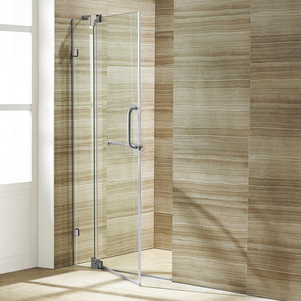 Pirouette 36 to 42 in. x 72 in. Frameless Pivot Shower Door in Brushed Nickel with Clear Glass and Handle - Super Arbor