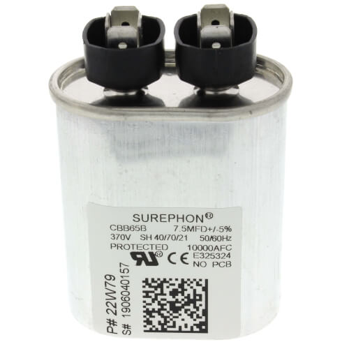 Lennox 22W79 capacitor - front view (Voltage: 370V; MFD: 7.5)