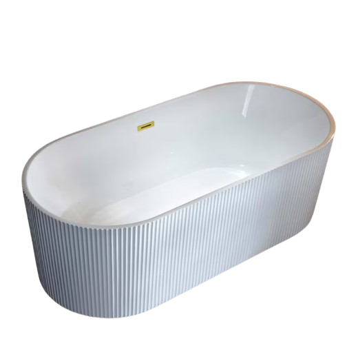 Gee 67 in. x 31.5 in. Acrylic Flat Bottom Soaking Bathtub with Center Drain and Overflow in White with Brushed Gold