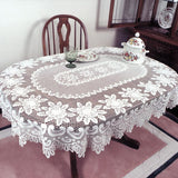 Rose Oval Off-White Polyester Tablecloth