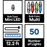 GE StayBright 50-Count 12.2-ft Multicolor LED Plug-In Christmas String Lights