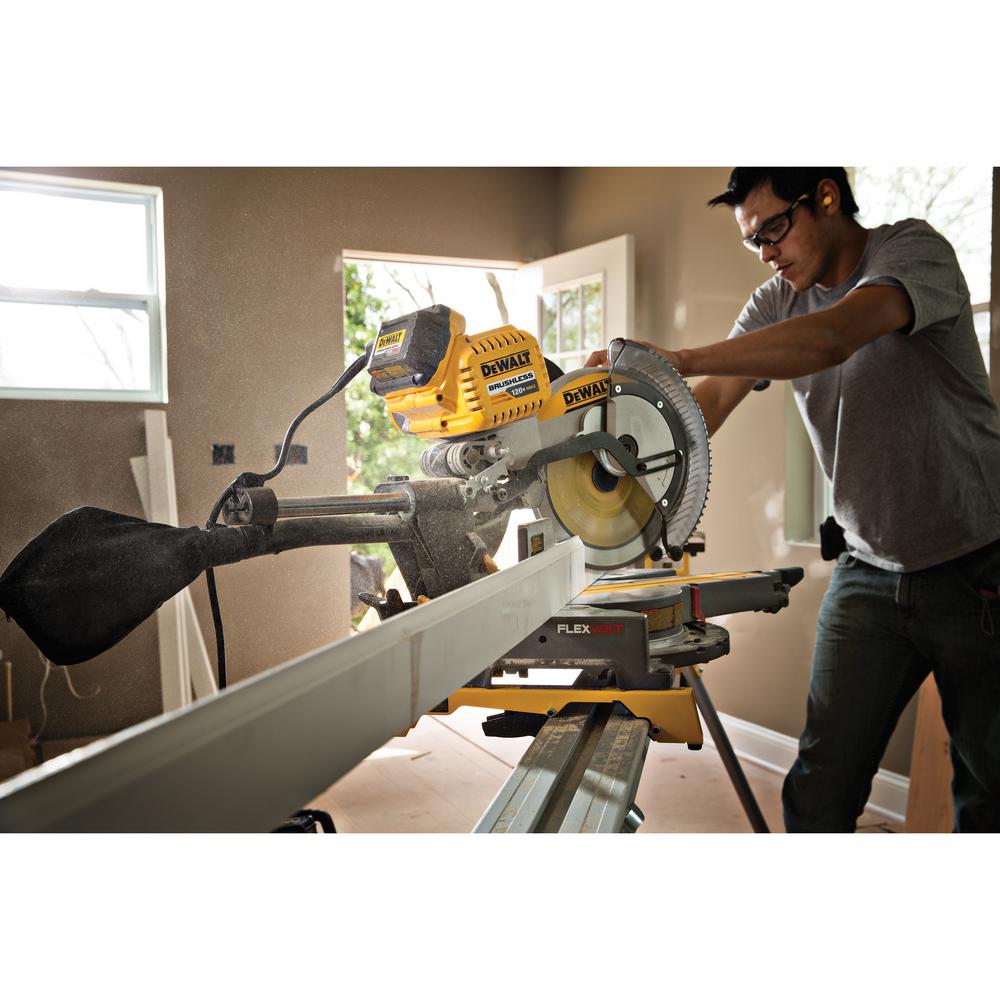 FLEXVOLT 120-Volt MAX Lithium-Ion Cordless Brushless 12 in. Sliding Miter Saw w/ (2) Batteries 2Ah and Bonus Stand