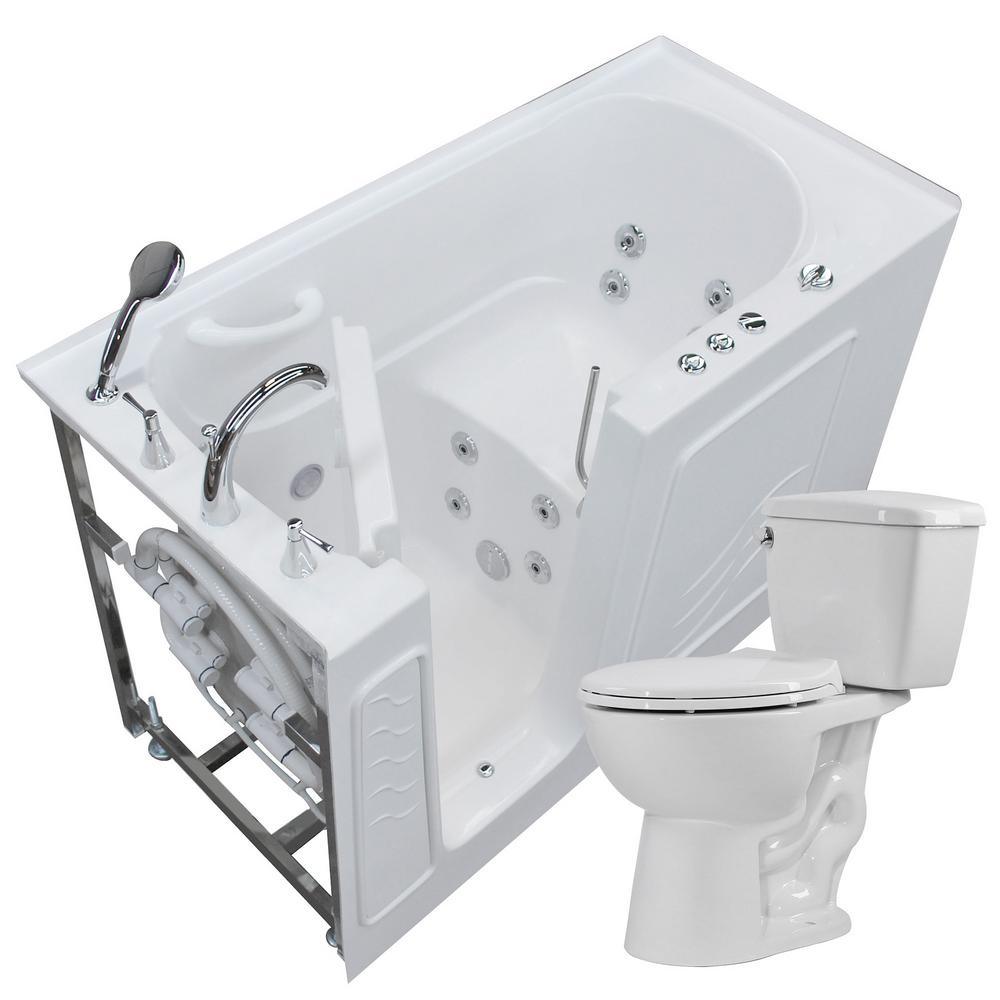 52.8 in. Walk-In Whirlpool Bathtub in White with 1.28 GPF Single Flush Toilet - Super Arbor