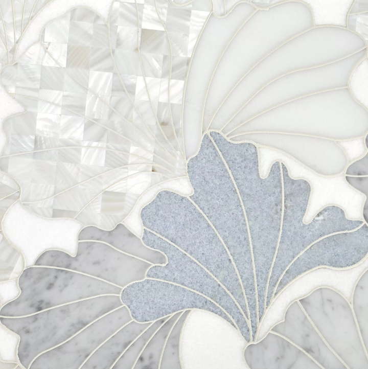 Celeste Bianco Carrara Thassos Mother of Pearl Waterjet Mosaic