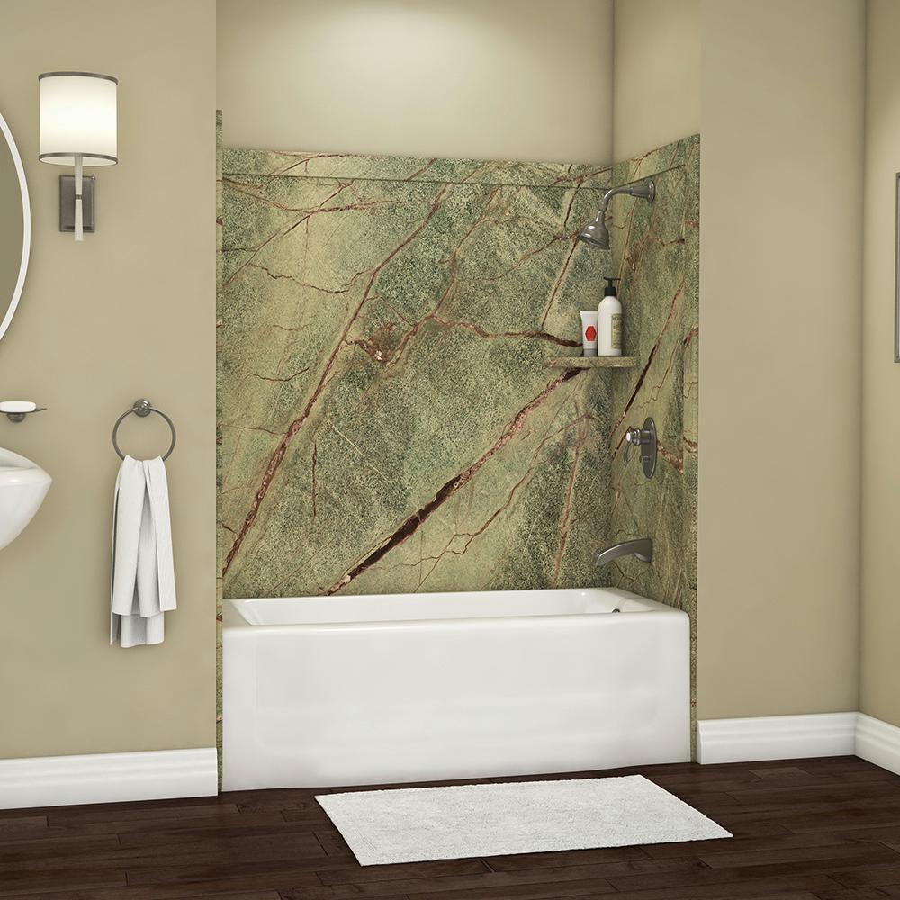 Elite 32 in. x 60 in. x 60 in. 9-Piece Easy Up Adhesive Tub Surround in Calacatta White - Super Arbor