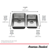 American Standard Danville 31-in x 20-in Stainless Steel Double Offset Bowl Undermount Residential Kitchen Sink