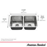 American Standard Danville 32 x 18-in Stainless Steel Double Equal Bowl Undermount Residential Kitchen Sink
