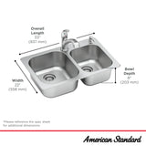 American Standard Sullivan 33-in x 22-in Stainless Steel Double Offset Bowl Drop-In 2-Hole Kitchen Sink All-in-One Kit with Faucet & Soap Dispenser