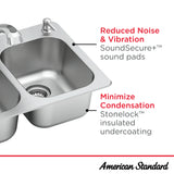 American Standard Sullivan 33-in x 22-in Stainless Steel Double Offset Bowl Drop-In 2-Hole Kitchen Sink All-in-One Kit with Faucet & Soap Dispenser