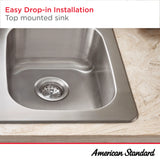 American Standard Sullivan 33-in x 22-in Stainless Steel Double Offset Bowl Drop-In 2-Hole Kitchen Sink All-in-One Kit with Faucet & Soap Dispenser