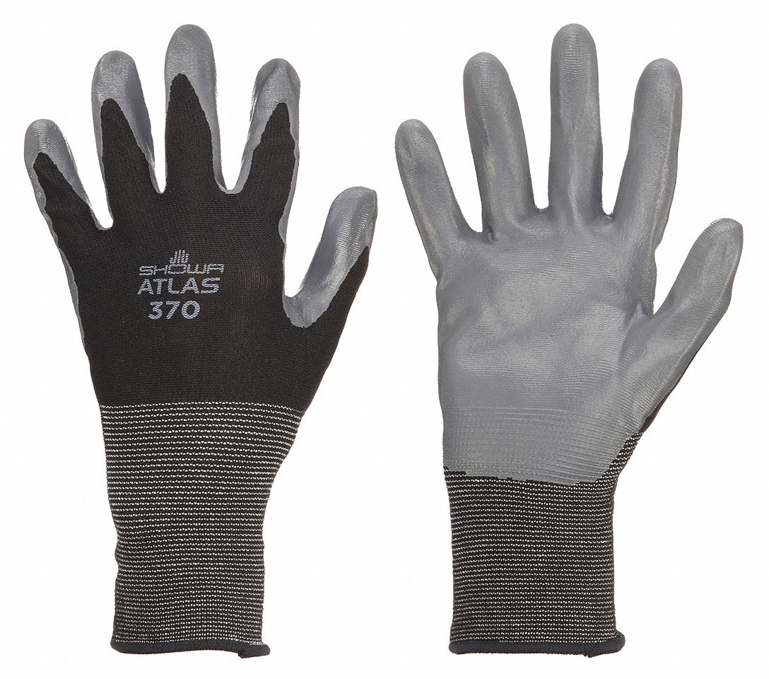 SHOWA 370B Nitrile Coated Gloves - Size L, ANSI Abrasion Level 4