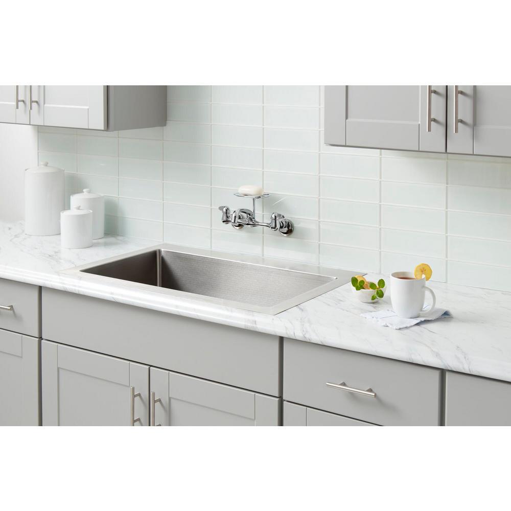 2-Handle Wall-Mount Kitchen Faucet with Soap Dish in Chrome - Super Arbor