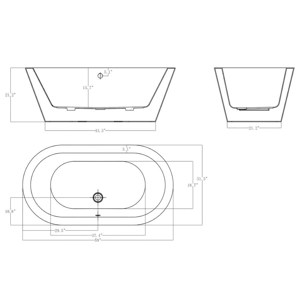 59 in. Acrylic Double Ended Flatbottom Non-Whirlpool Bathtub in Glossy White - Super Arbor